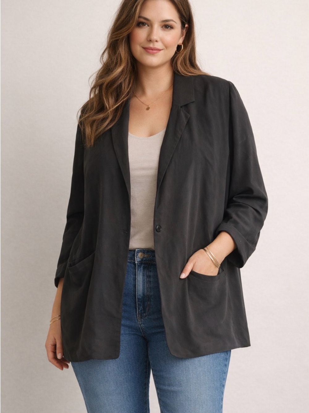Eileen Fisher Woman Black Relaxed Cardigan Blazer 2X